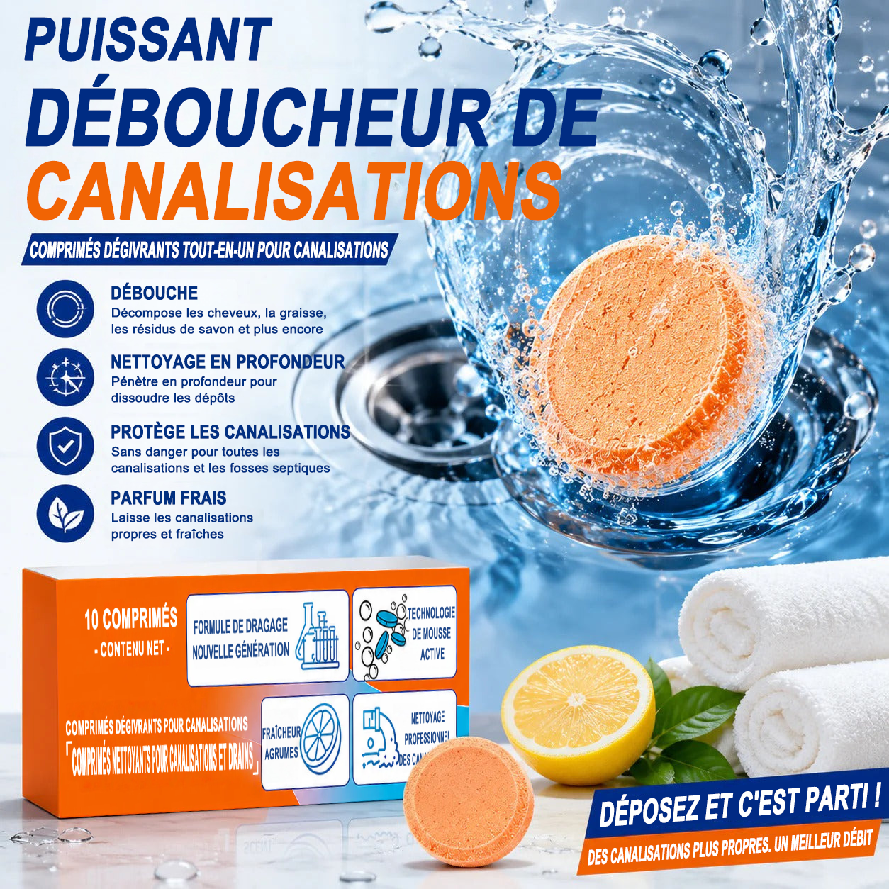 💥IEY® Pastilles nettoyantes moussantes pour canalisations — Oxygène actif | Élimine les nuisibles des canalisations | Sans javel, sans soude caustique, sans danger pour les tuyaux