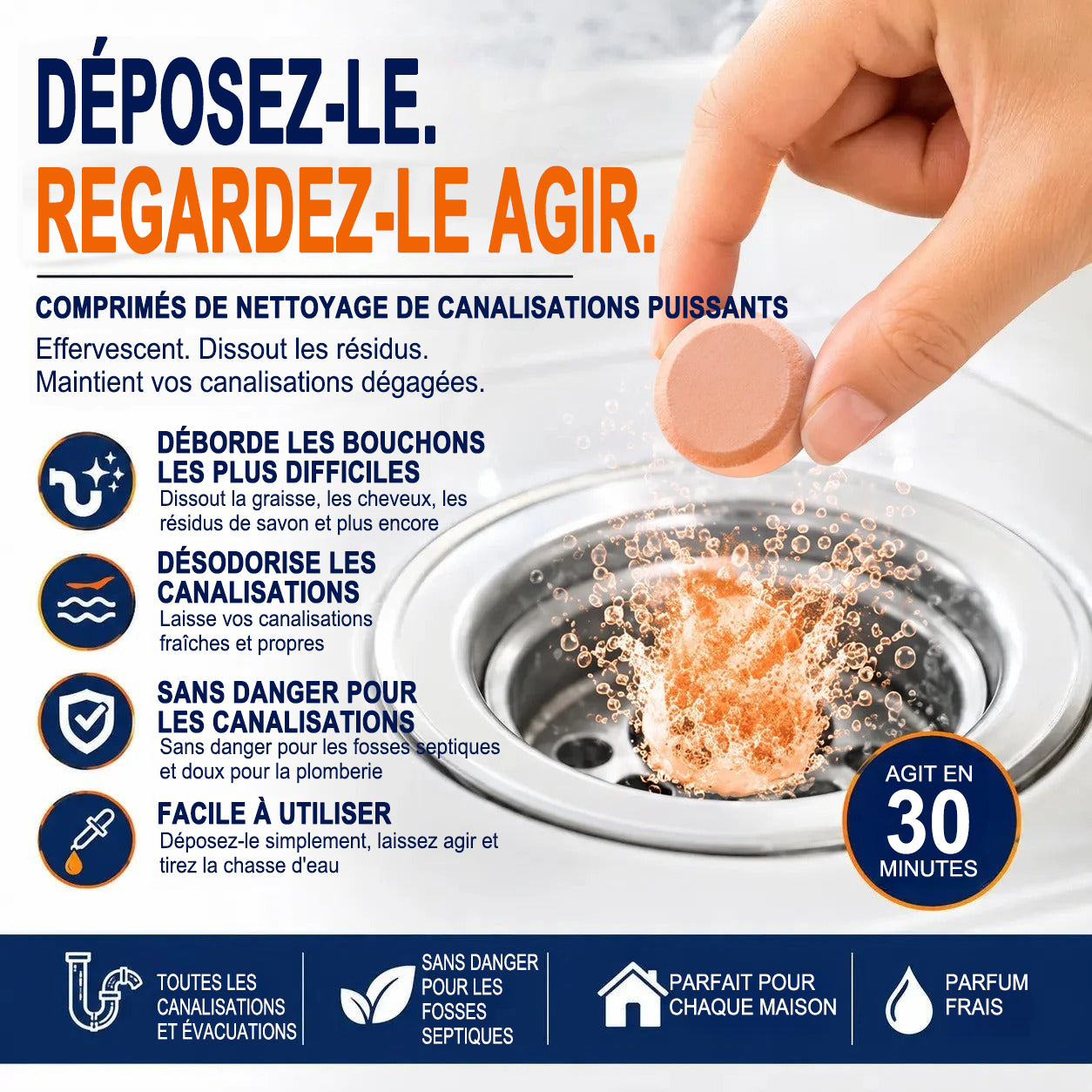 💥IEY® Pastilles nettoyantes moussantes pour canalisations — Oxygène actif | Élimine les nuisibles des canalisations | Sans javel, sans soude caustique, sans danger pour les tuyaux