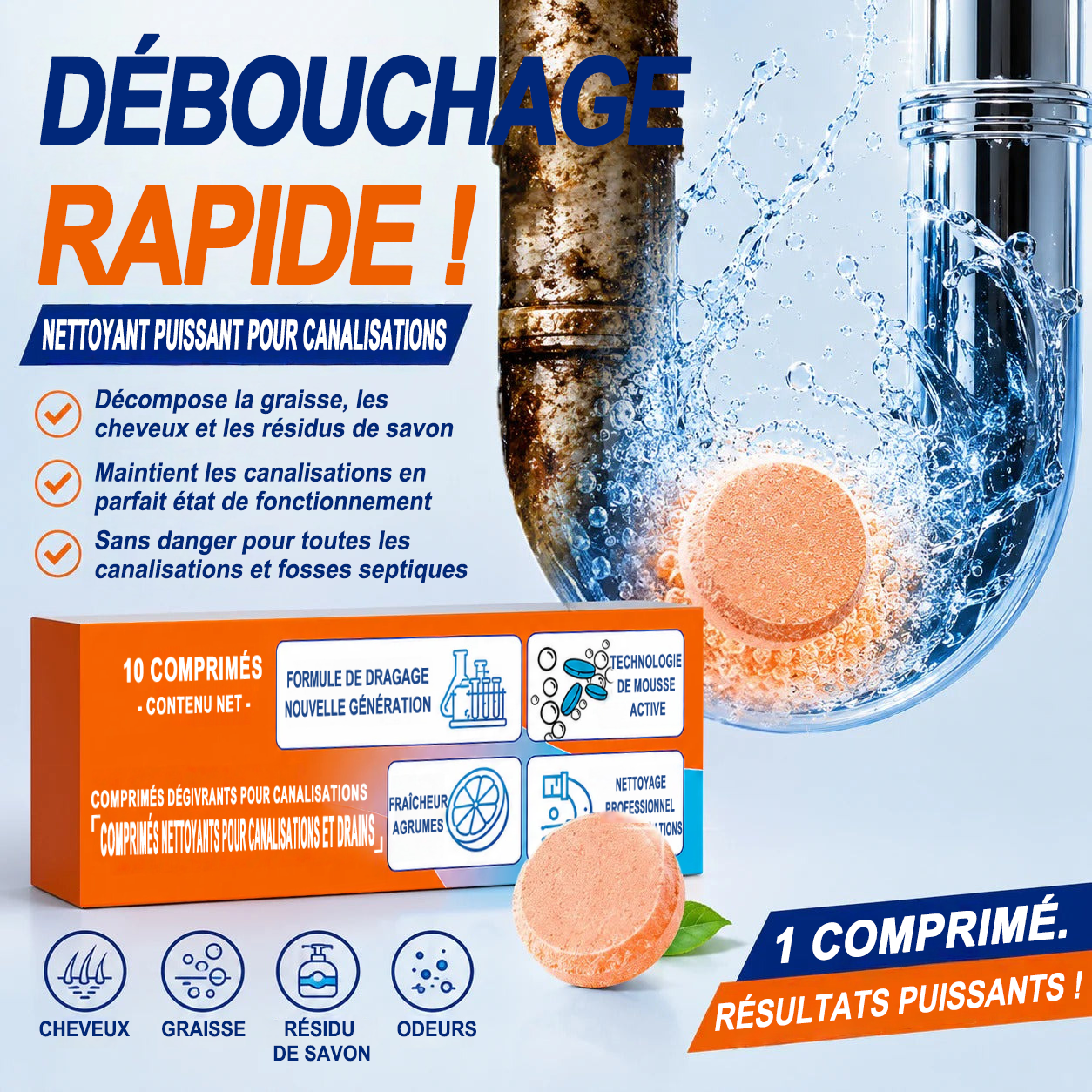 💥IEY® Pastilles nettoyantes moussantes pour canalisations — Oxygène actif | Élimine les nuisibles des canalisations | Sans javel, sans soude caustique, sans danger pour les tuyaux