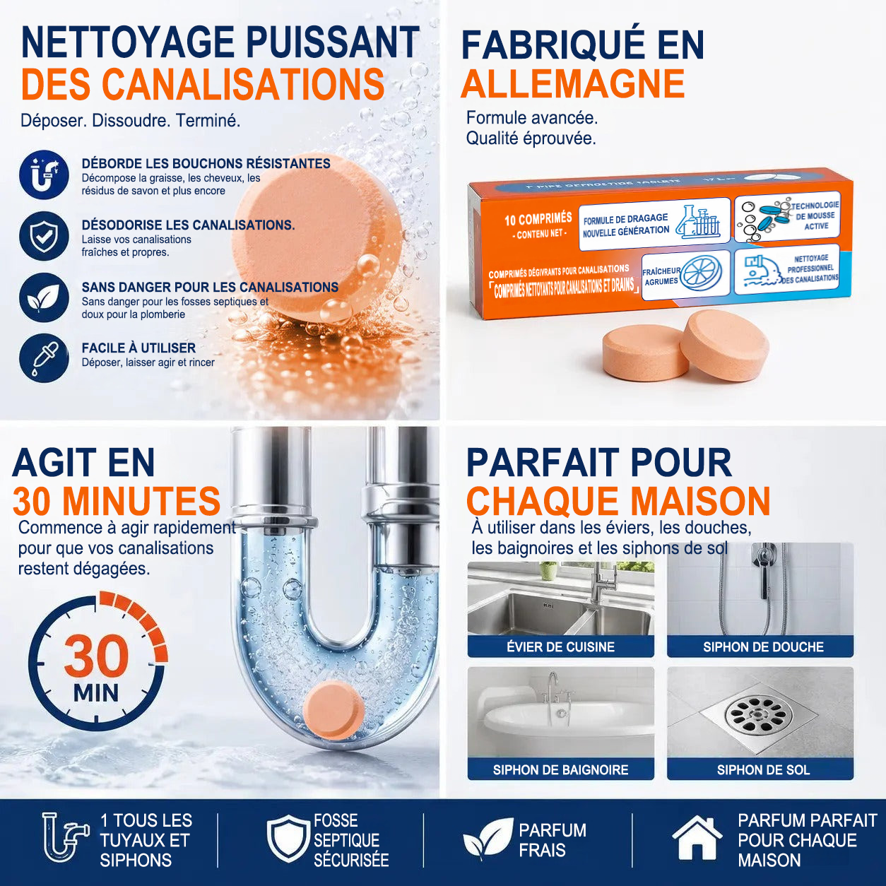 💥IEY® Pastilles nettoyantes moussantes pour canalisations — Oxygène actif | Élimine les nuisibles des canalisations | Sans javel, sans soude caustique, sans danger pour les tuyaux
