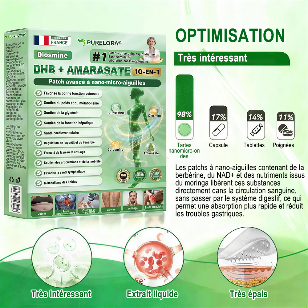 🇫🇷𝐍𝐨𝐮𝐯𝐞𝐥𝐥𝐞 𝐟𝐨𝐫𝐦𝐮𝐥𝐞 𝐛𝐫𝐞𝐯𝐞𝐭é𝐞🏅 | 𝐏𝐮𝐫𝐞𝐥𝐨𝐫𝐚® 𝐌𝐞𝐭𝐚𝐛𝐨𝐥𝐢𝐜 𝐌𝐚𝐭𝐫𝐢𝐱™ – 𝐏𝐚𝐭𝐜𝐡 𝐍𝐚𝐧𝐨 à 𝐌𝐢𝐜𝐫𝐨𝐧𝐞𝐞𝐝𝐥𝐞𝐬 𝟏𝟎-𝐞𝐧-𝟏 𝐃𝐇𝐁 + 𝐀𝐦𝐚𝐫𝐚𝐬𝐚𝐭𝐞 ✅Efficace contre l’obésité, le relâchement cutané, le diabète, l’hypertension, le lymphœdème, les varices et les problèmes articulaires